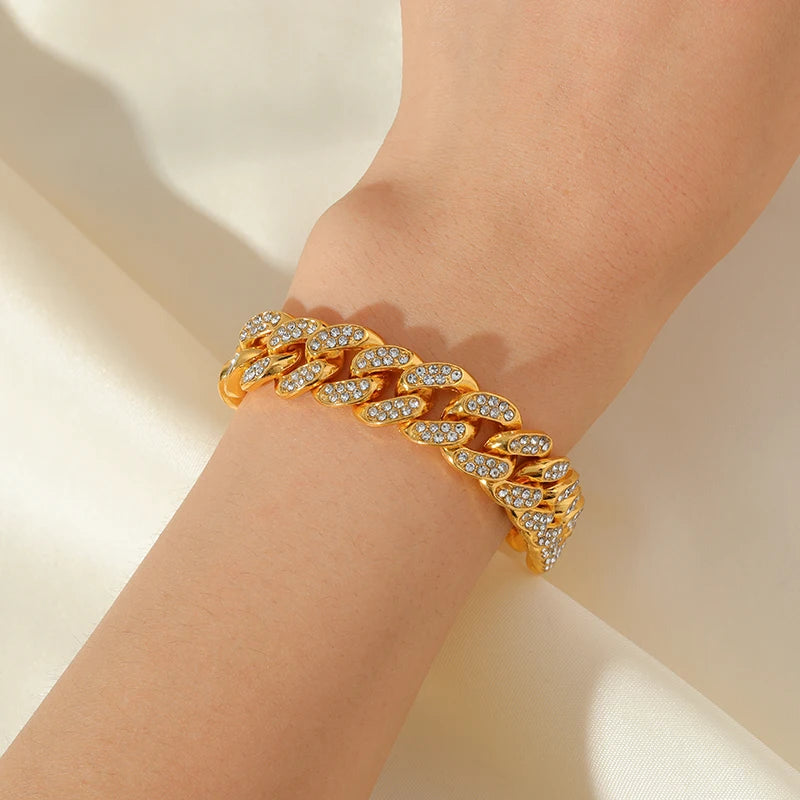 Cadena Cubana 18k con Diamantes