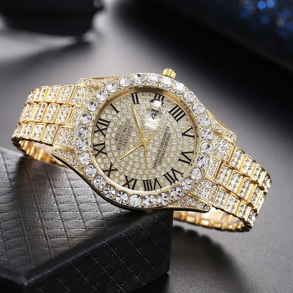 Diamond Bling Watch Men Gold