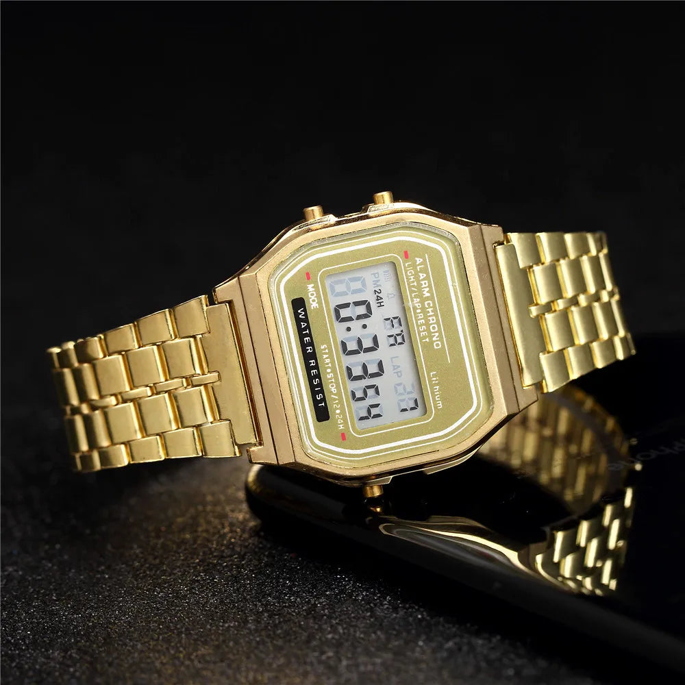 Elegant Digital Watch For Women Gold Silver