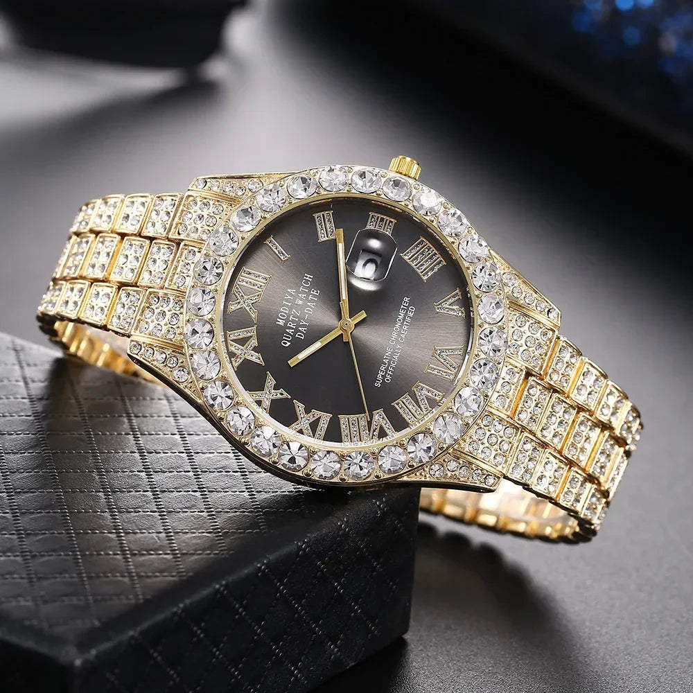 Diamond Bling Watch Men Gold