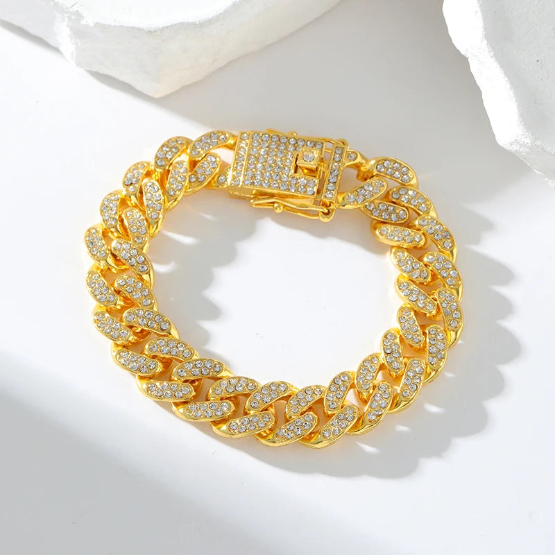 Cadena Cubana 18k con Diamantes