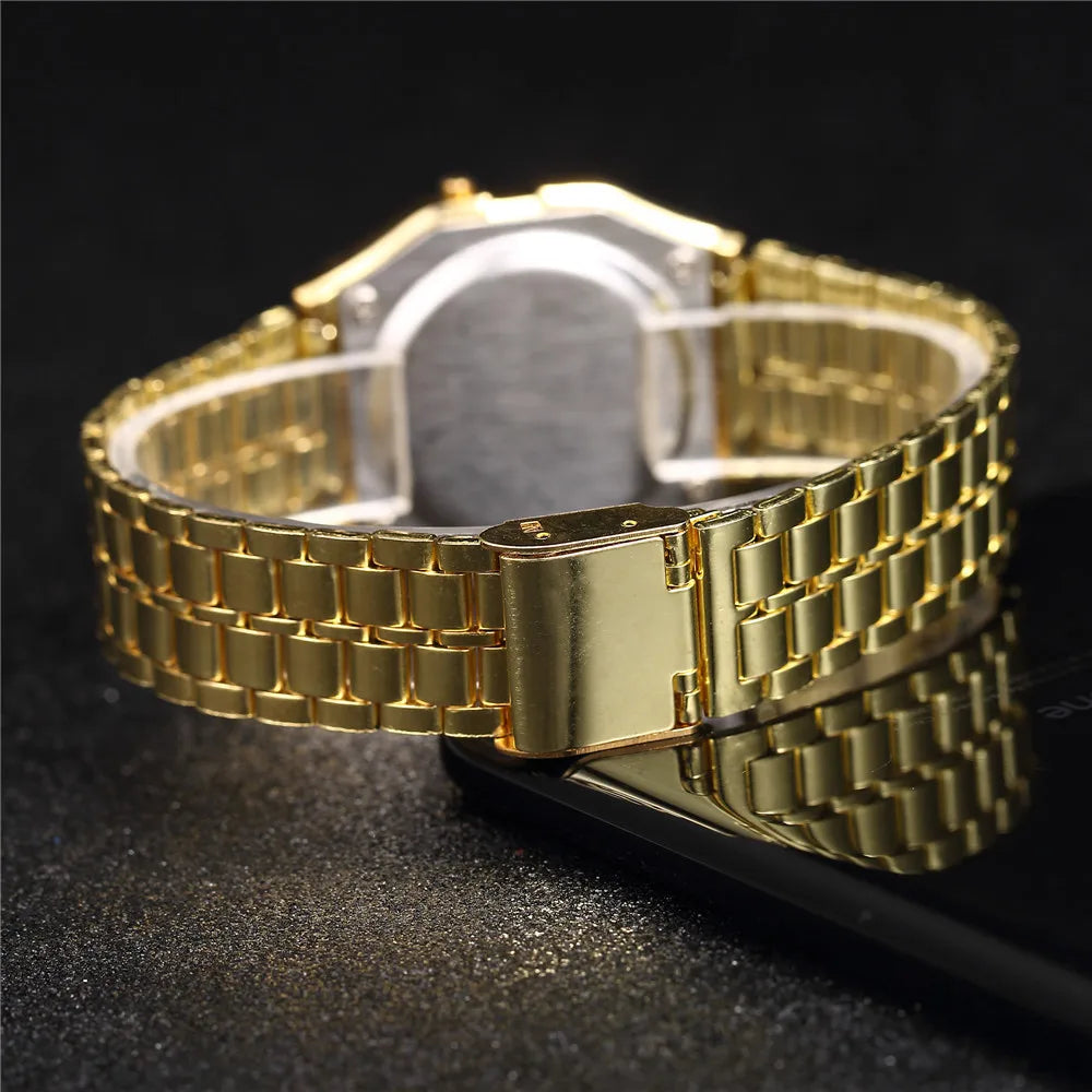 Montre digitale élégante pour femme or et argent