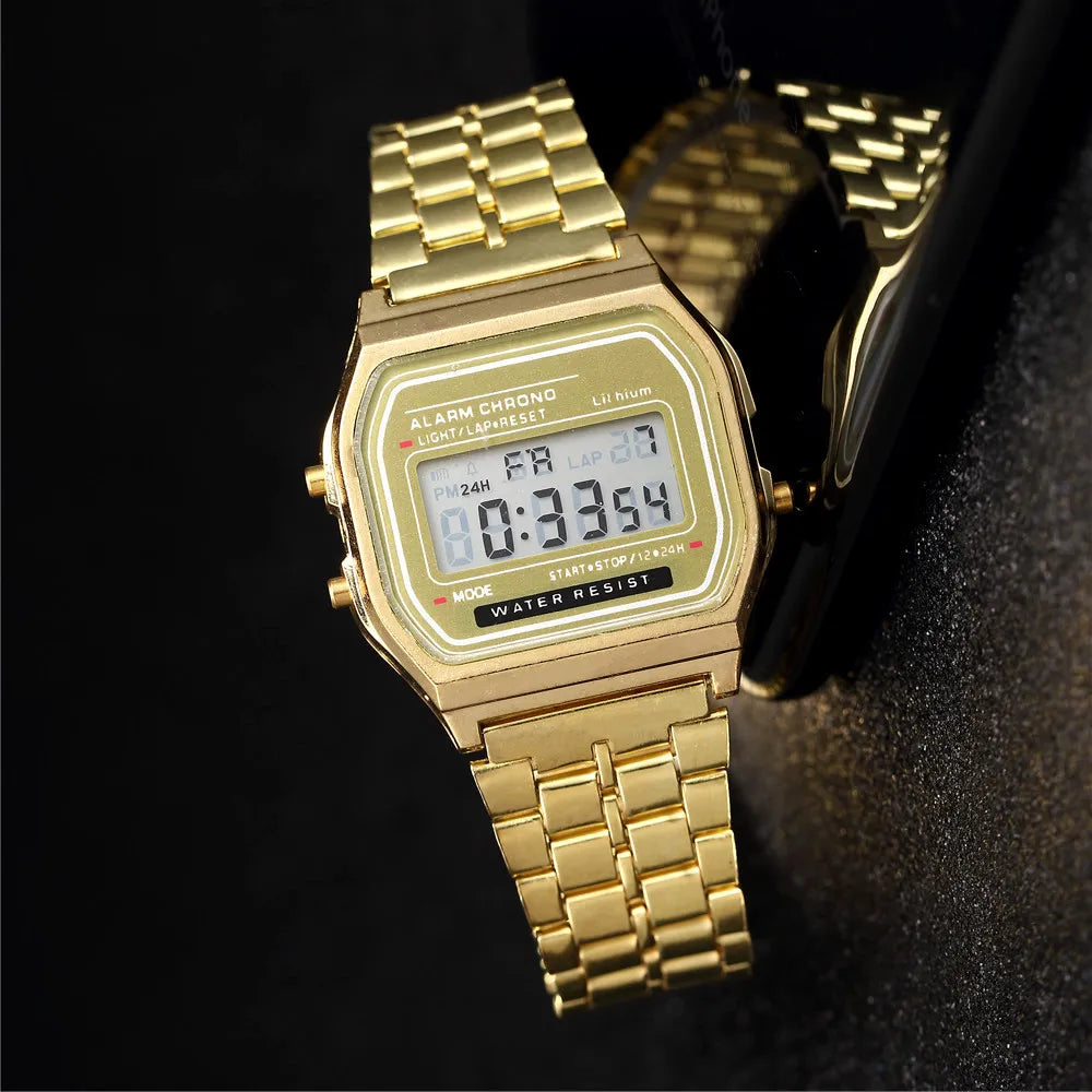 Montre digitale élégante pour femme or et argent