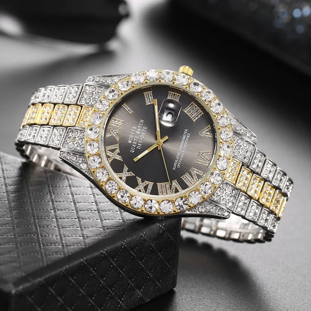 Diamond Bling Watch Men Gold