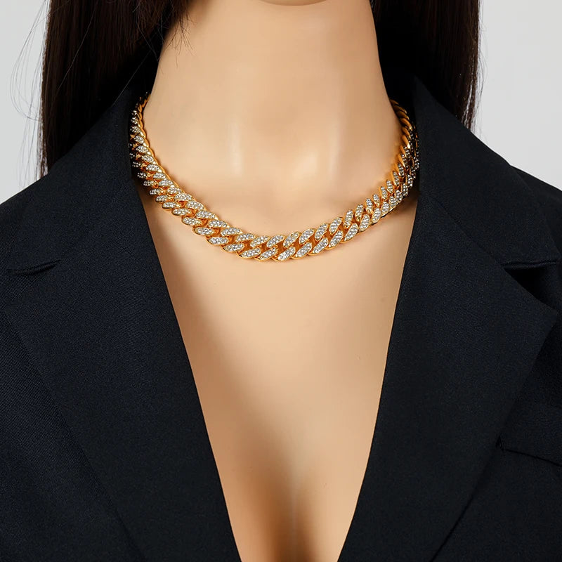 Cadena Cubana 18k con Diamantes