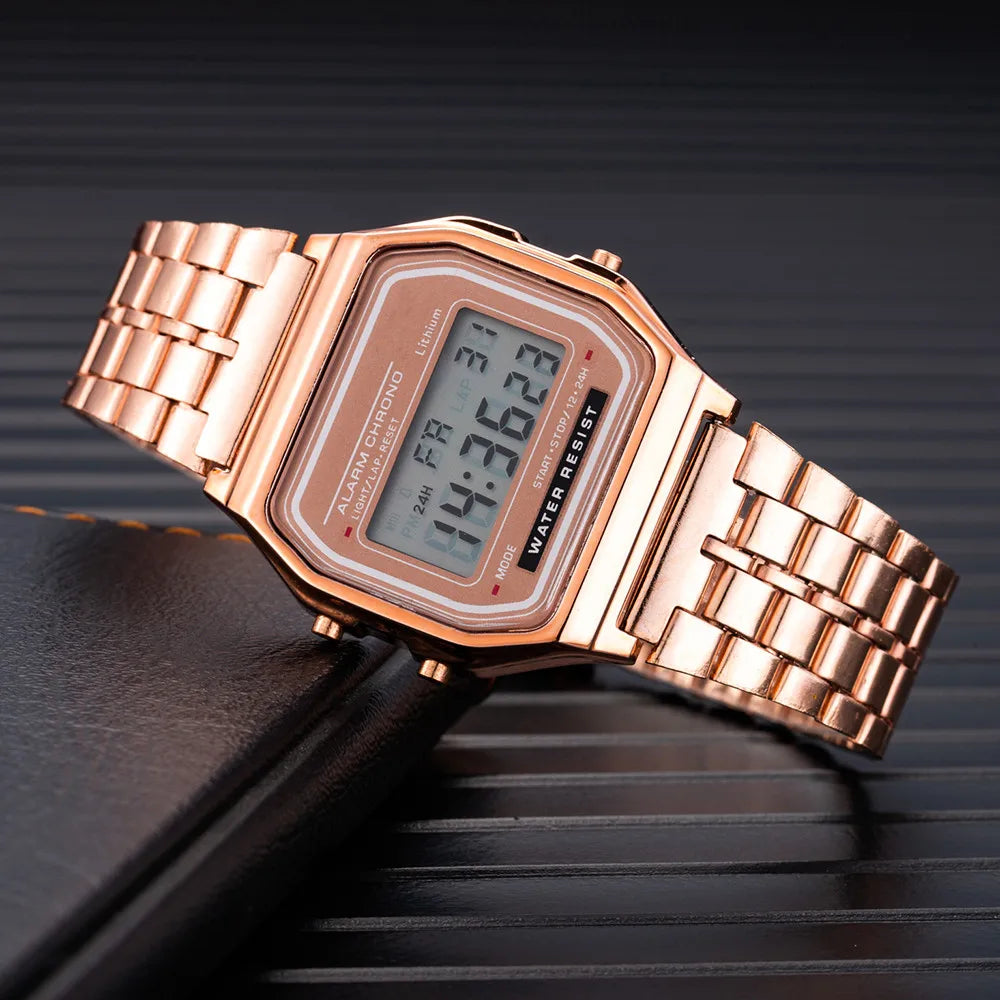 Elegant Digital Watch For Women Gold Silver