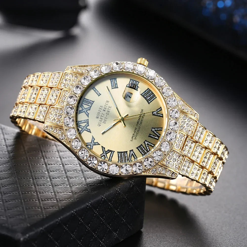 Diamond Bling Watch Men Gold