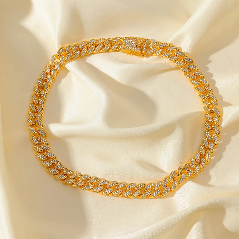 Cadena Cubana 18k con Diamantes